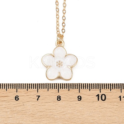 Alloy Enamel White Flower Pendant with Iron Chain Necklaces for Women NJEW-A066-04G-1
