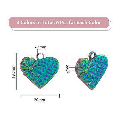 18Pcs 3 Colors 304 Stainless Steel Pendants STAS-DC0013-33-1