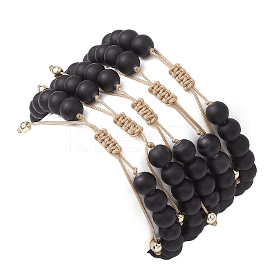 5Pcs 5 Style Glass Round Beaded Braided Bead Bracelets Set BJEW-JB10014-1