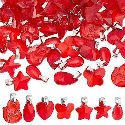 70Pcs 7 Styles Transparent Glass Pendants PALLOY-PH01663-1