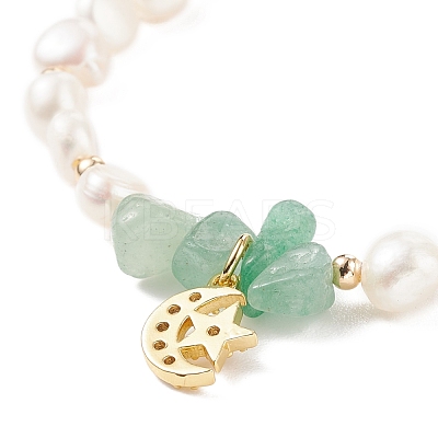 Gemstone Chips & Pearl Beaded Bracelet BJEW-JB08236-1