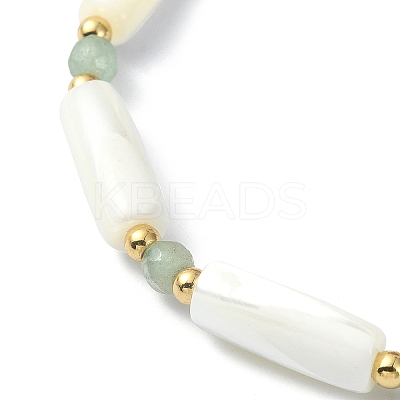 3Pcs 3 Style Natural Mixed Gemstone & White Shell Tube Beaded Stretch Bracelets Set BJEW-TA00430-1