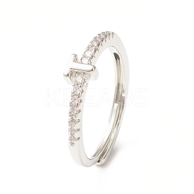 Clear Cubic Zirconia Initial Letter Adjustable Ring RJEW-C052-01P-T-1