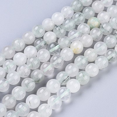 Natural Green Rutilated Quartz Beads Strands G-R475-013B-1