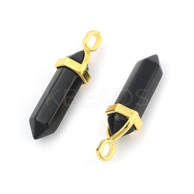 Natural Black Obsidian Bullet Double Terminated Pointed Pendants G-G902-B25-1