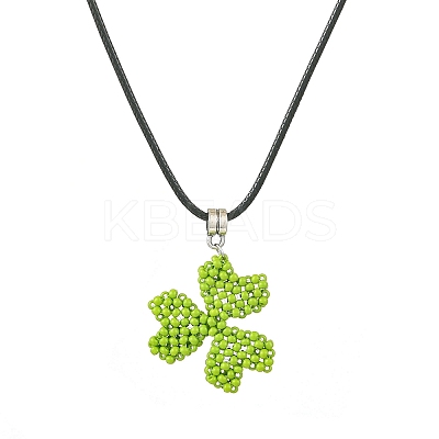 Glass Seed Beads Beaded Clover Pendant Necklaces NJEW-MZ00087-1