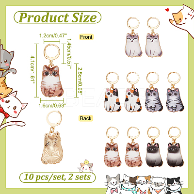 10Pcs 5 Style Cat Alloy Enamel Pendant Locking Stitch Markers HJEW-AB00138-1