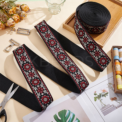 Ethnic Style Polyester Jacquard Flower Ribbon for Garment Accessories OCOR-WH0097-83B-1