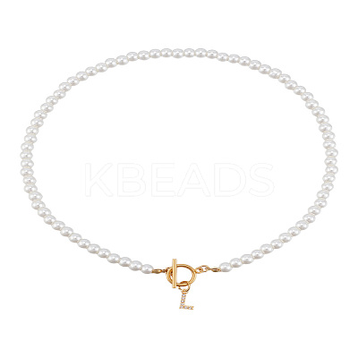 1Pc Brass Clear Cubic Zirconia Letter Pendant Necklaces NJEW-LP0001-32L-1