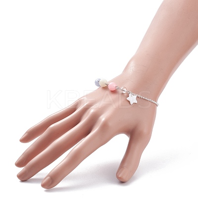 Natural White Jade(Dyed) Beaded Bracelet with 304 Stainless Steel Rolo Chains BJEW-JB08145-05-1