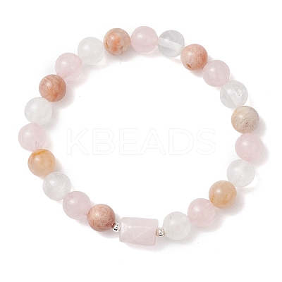 Natural Rose Quartz & Quartz Crystal & Sunstone Beads Stretch Bracelets for Women BJEW-TA00704-03-1