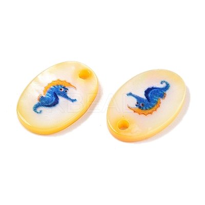 Natural Freshwater Shell Double Face Printed Oval Charms SHEL-T020-05H-1
