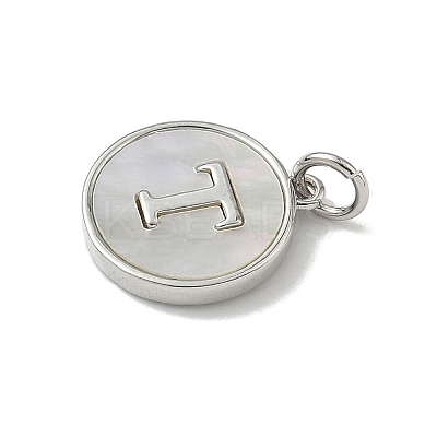 Brass Pave Natural Shell Flat Round with Letter Charms KK-Z115-13P-T-1
