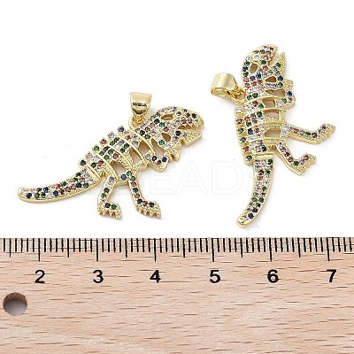 Rack Plating Dinosaur Brass Micro Pave Cubic Zirconia Pendants KK-E102-14G-1