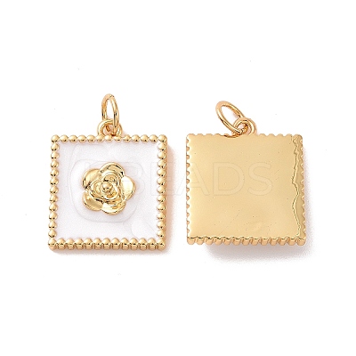 Square with Flower Pattern Brass Enamel Pendants KK-G435-09G-1