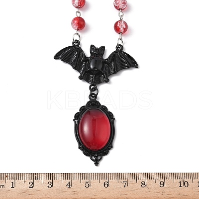 Alloy Red Glass Bat Pendant Round Glass Link Necklaces for Halloween LS-NJEW-H075-02PEB-1