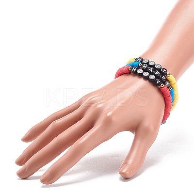 5Pcs 5 Color Handmade Polymer Clay Disc Surfer Stretch Bracelets Set BJEW-JB08800-1