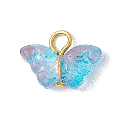 Golden Iron Flat Head Pins and Transparent Spray Painted Glass Beads Pendants PALLOY-JF03129-1
