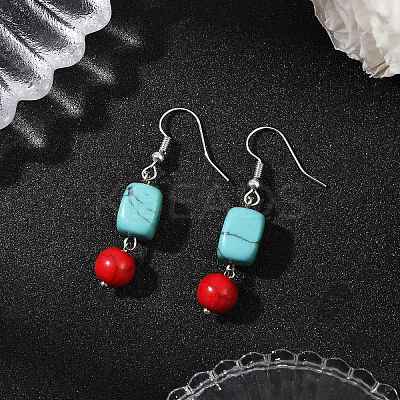 3 Pairs Brass Synthetic Turquoise Dangle Earrings EJEW-JE06589-1