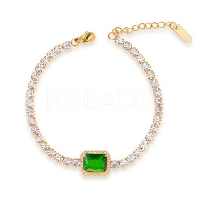 Elegant European Stainless Steel Pave Green Cubic Zirconia Link Bracelets for Women PD8073-2-1
