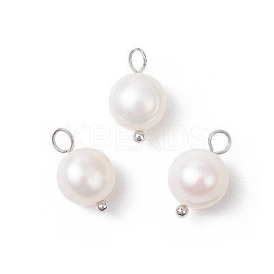 Natural Cultured Freshwater Pearl Round Charms PALLOY-JF04193-02-1