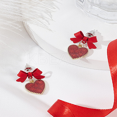 1 Pair Red Heart Oil Drop Earrings with Tassel EJEW-LP0011-02-1