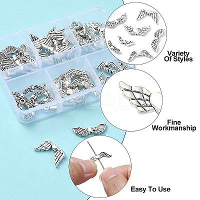 60Pcs 6 Styles Tibetan Style Alloy Wing Beads TIBEB-YW0001-25-1