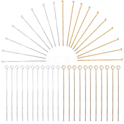4 Sets 4 Styles Brass Flat Head Pins & Eye Pins Sets KK-SP0002-39-1