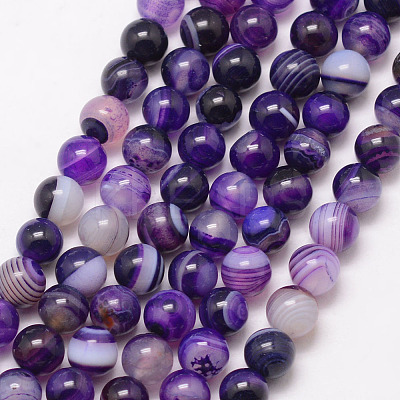 Natural Striped Agate/Banded Agate Bead Strands X-G-K166-13-6mm-04-1