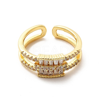 Clear Cubic Zirconia Rectangle Open Cuff Ring KK-H439-53G-1