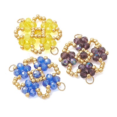 7Pcs 7 Color Chakra Electroplate Glass Beaded Flower Connector Charms PALLOY-MZ01297-1