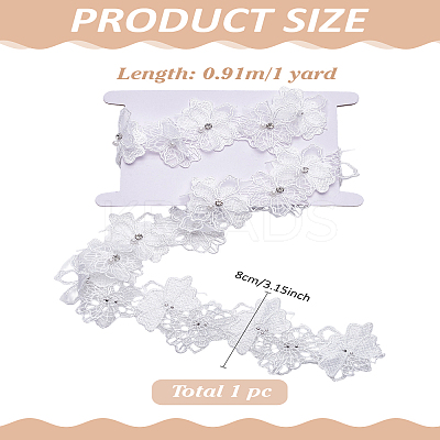 1 Yard Double Layer Polyester 3D Flower Lace Trim Ribbon with Rhinestone OCOR-LP0003-60-1