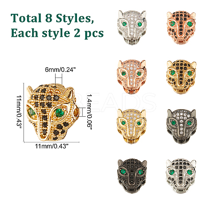 16Pcs 8 Style Brass Micro Pave Cubic Zirconia Beads ZIRC-NB0001-60-1