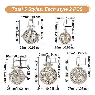 10Pcs 5 Styles Rack Plating Brass Cage Pendants KK-FI0001-10-1