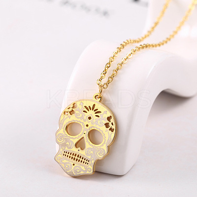304 Stainless Steel Mexican Candy Skull Pendant Necklaces CQ9422-1-1