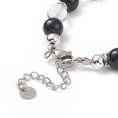 Natural & Synthetic Mixed Stone Beaded Bracelet with Cross Charm BJEW-TA00184-02-1