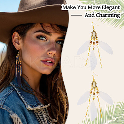 2Pairs 2 Colors Feather Chandelier Earrings EJEW-TA0001-81B-1