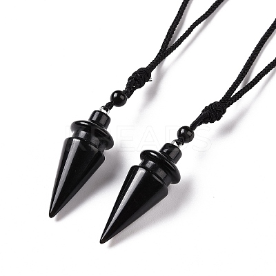 Gemstone Cone Pendant Necklace with Nylon Cord for Women G-A210-05-1
