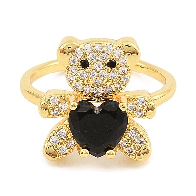 Rack Plating Brass Micro Pave Cubic Zirconia Open Cuff Rings for Women RJEW-S392-02G-C-1