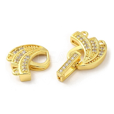 Rack Plating Brass Micro Pave Clear Cubic Zirconia Fold Over Clasps KK-H447-15G-1