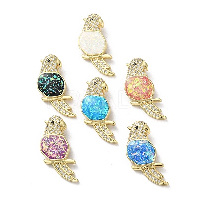 Brass Micro Pave Clear Cubic Zirconia Pendants KK-C045-41G-1