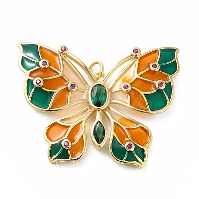 Rack Plating Brass Micro Pave Cubic Zirconia Pendants KK-E281-04G-02-1