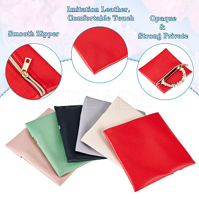 6Pcs 6 Colors Imitation Leather Jewelry Storage Zipper Bags ABAG-TA0001-66B-1