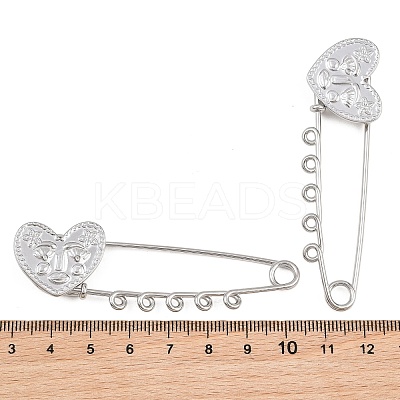 Heart Face 304 Stainless Steel Safety Pins Brooch Findings SA-CBA098D-15B-P05-1