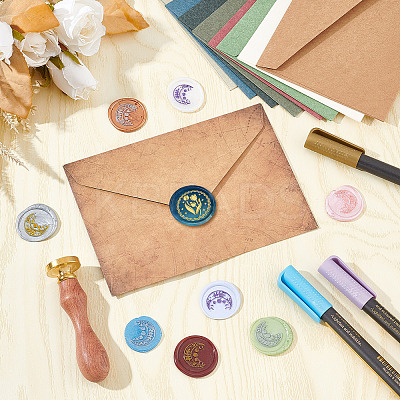 Brass Wax Seal Stamp with Wood Handle AJEW-WH0412-0016-1