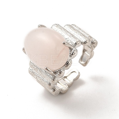 Natural Rose Quartz Oval Open Cuff Ring RJEW-P082-03P-20-1