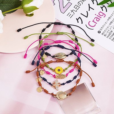 Natural Shell & Flower & Pinapple & Shell & Bee Link Bracelets Set BJEW-SW00029-1