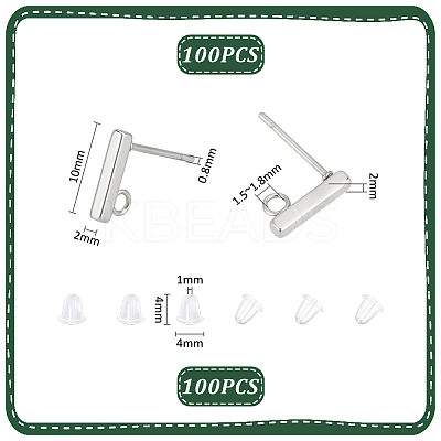Rectangle 304 Stainless Steel Stud Earring Findings STAS-UN0058-32P-1