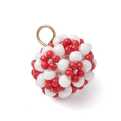 Glass Seed Beaded Round Pendants PALLOY-MZ00525-02-1