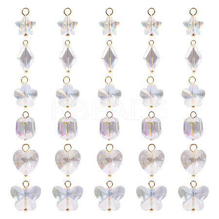 30Pcs 6 Styles Glass Pendants PALLOY-TAC0200-1